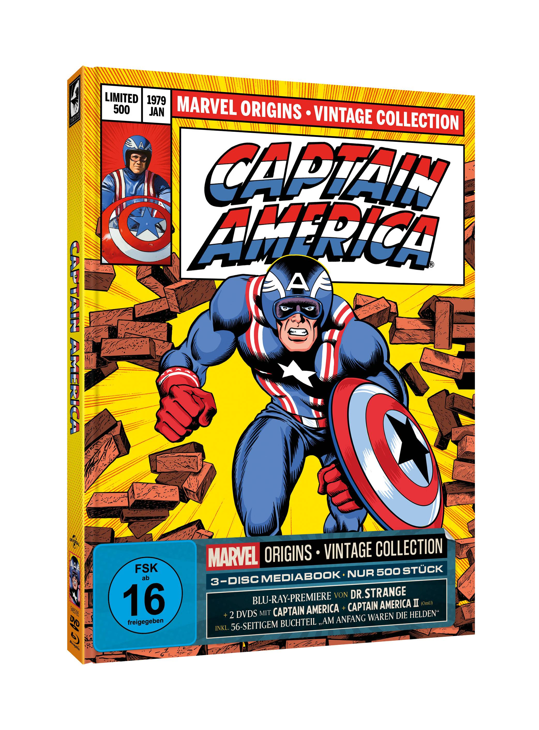 Marvel Origins | Captain America I+II + Dr. Strange | Mediabook (BD + 2x DVD) Cover B - 500 Stück